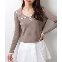 Lace Ladies/レースレディース Lace Ladies バイカラー 配色ライン Vネック テーラードカラー リブニット セーター トップス/507981594