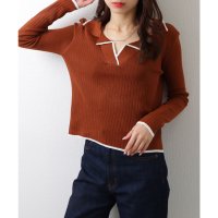 Lace Ladies/レースレディース Lace Ladies バイカラー 配色ライン Vネック テーラードカラー リブニット セーター トップス/507981594
