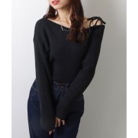 Lace Ladies/レースレディース Lace Ladies ソリッドカラー ワンショルダー リボン リブ ニット トップス/507981596