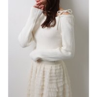 Lace Ladies/レースレディース Lace Ladies ソリッドカラー ワンショルダー リボン リブ ニット トップス/507981596