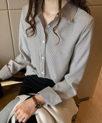 VIVIDLADY/ビビッドレディ VIVIDLADY カラーシャツ ストライプ柄 爽やかシャツ コットン混 長袖シャツ オフィスカジュアル/507982001