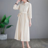 Belle Cie/ベルシー Belle Cie ワンピース スカート シャツワンピース 長袖 綿麻 上品 きれいめ レディース シンプル リゾート 涼しい 可愛い ミモレ丈 リネ/507982372