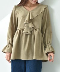 INTERPLANET/インタープラネット INTERPLANET ソフト麻調ラッフル衿ブラウス/507982394