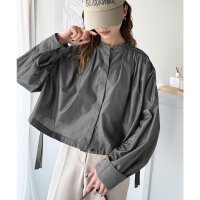 Classical Elf/クラシカルエルフ Classical Elf 愛らしさと清楚感を両立する、リボンヘムクロップドギャザー長袖ストライプブラウス（ショート丈）/507983017