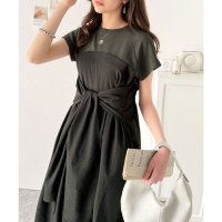 Classical Elf/クラシカルエルフ Classical Elf 一枚で旬のワンピスタイル♪ビスチェ風2wayリボン使いサッカー素材ドッキングロングワンピース（半袖）/507983015