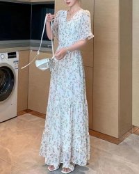 Lily of Valley/リリーオブバリー Lily of Valley 小花柄 カシュクール ワンピース シフォン ロング Vネック カジュアル 半袖 フェミニン/507988736