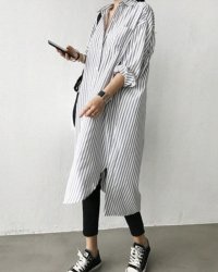 Lily of Valley/リリーオブバリー Lily of Valley ストライプ ロング シャツ ワンピース 長袖 膝下 カジュアル 上品 ゆったり きれいめ/507988739
