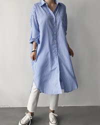Lily of Valley/リリーオブバリー Lily of Valley ストライプ ロング シャツ ワンピース 長袖 膝下 カジュアル 上品 ゆったり きれいめ/507988739