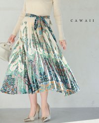 CAWAII/カワイイ CAWAII オリエンタルな柄が広がるドッキングプリーツミディアムワンピース（リボン付き）/507990313