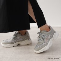 Lirio blanco/リリオブランコ Lirio blanco スニーカー チュール レース チュールスニーカー レディース 4.5cmヒール シューズ 軽量 レースアップ 歩きやす/507992936