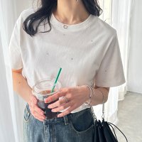 GeeRA/ジーラ GeeRA 綿100％ラインストーンドットTシャツ/507993116