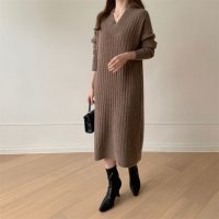 Forcement/フォースメント Forcement 上品なVネックリブニットワンピース/507998532