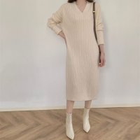 Forcement/フォースメント Forcement 上品なVネックリブニットワンピース/507998532
