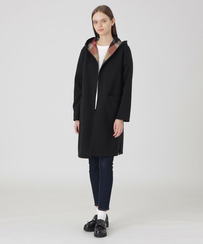 新品未使用　ブルーレーベルクレストブリッジ　フード付きファー黒ミディ丈コート BLUE LABEL / BLACK LABEL CRESTBRIDGE｜クレストブリッジ