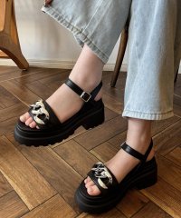 shopnikoniko/ショップニコニコ ShopNikoNiko 日本製 チェーンベルト レザー厚底スポーツサンダル 韓国カジュアル リゾート シューズ サンダル スポサン ボリュー/508001517