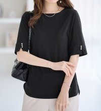 Alotta/アロッタ Alotta 柔らか綿混素材パール調ボタンTシャツ/508002426