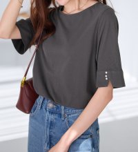 Alotta/アロッタ Alotta 柔らか綿混素材パール調ボタンTシャツ/508002426