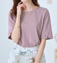 Alotta/アロッタ Alotta 柔らか綿混素材パール調ボタンTシャツ/508002426