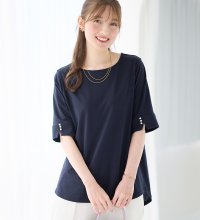 Alotta/アロッタ Alotta 柔らか綿混素材パール調ボタンTシャツ/508002426
