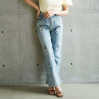 Sawa a la mode/サワアラモード Sawa a la mode フラワー刺繍セミワイドデニムパンツ/508002845