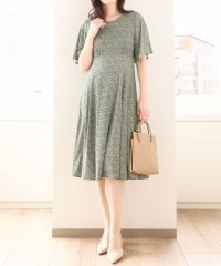 OFUON/フレアスリーブ小花柄ワンピース/洗える/WEB限定サイズあり/508003657