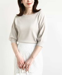OFUON/ボートネック五分袖ニット/接触冷感/洗える/WEB限定サイズあり/508003660