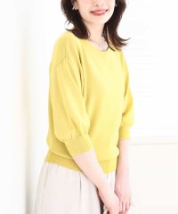 OFUON/ボートネック五分袖ニット/接触冷感/洗える/WEB限定サイズあり/508003660