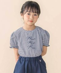 BeBe Petits Pois Vert/ベア天竺細ボーダーリボンプリントパフスリーブTシャツ(95~160cm)/508009321