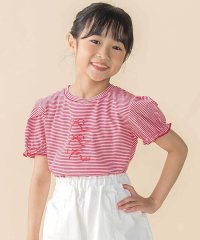 BeBe Petits Pois Vert/ベア天竺細ボーダーリボンプリントパフスリーブTシャツ(95~160cm)/508009321