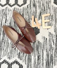 masyugirl/マシュガール masyugirl 【4E 幅広】ふかふかインソール/リボン付きスリットデザインのぺたんこフラットシューズ/508010346