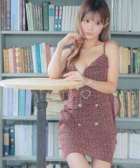 Tika/ティカ Tika キャバドレス ハートウエストベルト付きキャミソールツイードミックスダブルボタンフレアミニドレス (Sサイズ～Lサイズ)/508011309
