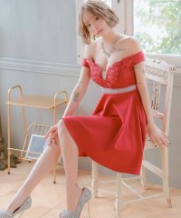 Tika/ティカ Tika キャバドレス フラワー刺繍オフショルダーウエストビジューラインフレアミニドレス (Sサイズ～XXXXLサイズ)/508011345