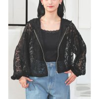 Honeys/ハニーズ Honeys レースフードブルゾン アウター ブルゾン 大きいサイズ ジャンパー フード付き レース ショート丈 裾ゴム 袖口ゴム フェミニン 黒 レ/508011575