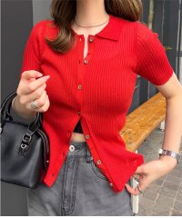 KOBE LETTUCE/コウベレタス KOBE LETTUCE シアーリブニットポロカーディガン [N1175]/508014330