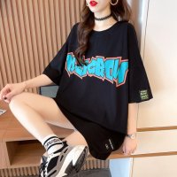 Belle Cie/ベルシー Belle Cie Tシャツ 半袖 トップス パンク ロック ダンス プリント 春夏 レディース 韓国ファッション 衣装 かっこいい オーバーサイズ /508015230