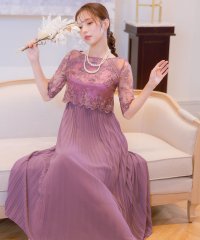 Retica/レティカ Retica フラワーレース5部袖フレアプリーツロングスカート結婚式パーティードレス/508016822