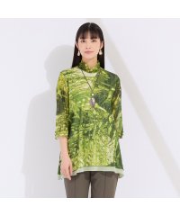 Liliane Burty/ウォッシャブル　リングチュールリーフプリントTシャツ/508017070