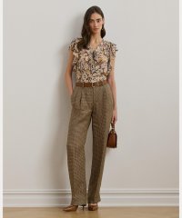 LAUREN RALPH LAUREN/ハウンドトゥース プリーテッド リネン ツイル パンツ/508017670