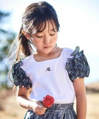 BeBe/【お揃い】先染めチェックローズプリントフリルパフスリーブリブTシャツ(90~16/507983849