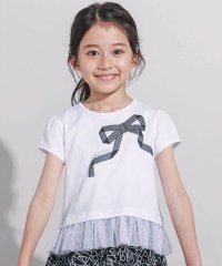 BeBe/裾チュールフリルリボンプリント天竺半袖Tシャツ(90~150cm)/507983851