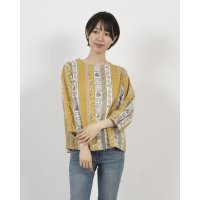 BRODIAEA/ブローディア BRODIAEA レモン×ボタニカル柄ブラウス 7分袖 総柄プルオーバー 塩縮加工 【日本製】/508021453