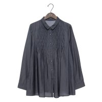 BRODIAEA/ブローディア BRODIAEA 光沢デニム風シャンブレーシャツ 丸襟長袖ブラウス/508021486
