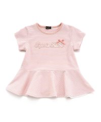 BeBe/ボーダー天竺レースパッチ刺しゅうペプラム半袖Tシャツ(80~140cm)/507983856
