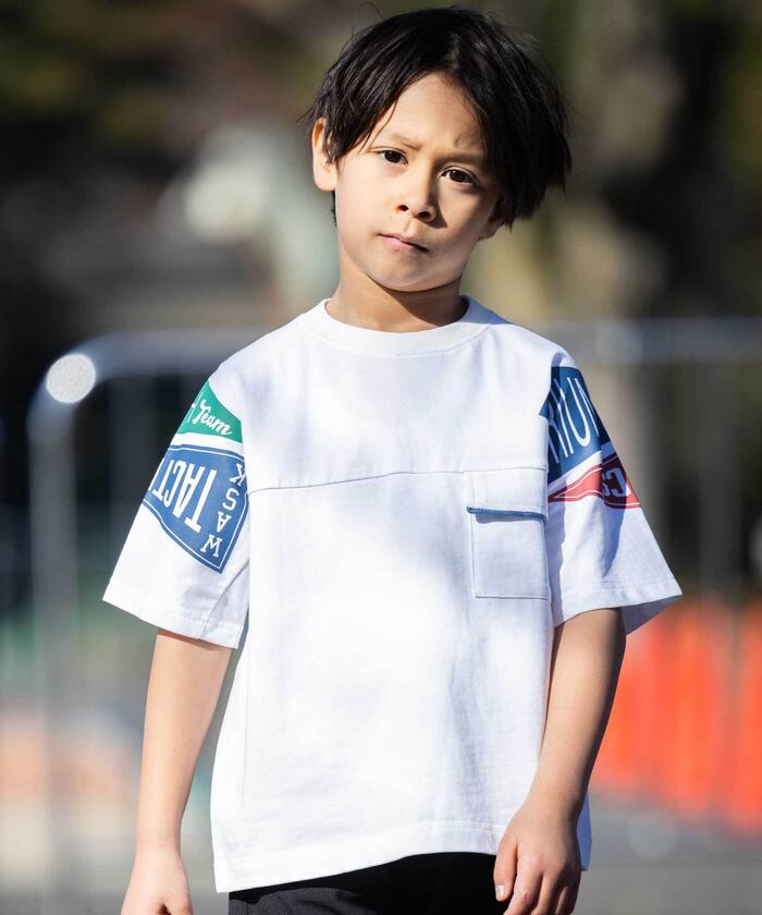 2021 RASHテキスタイルTee新品 レタリングバイカラーオーバーサイズ半袖Tシャツ | ファッション