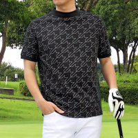 TopIsm/トップイズム TopIsm ゴルフウェア ハイネックシャツ メンズ モックネック ゴルフ 速乾ドライ 鹿の子 ストレッチ 半袖 カモフラ 迷彩 ロゴ ボタニカル/505215524