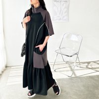 GeeRA/ジーラ GeeRA 《FIRSTMOODコラボ》ハーフジップ配色半袖ワンピース/508027215
