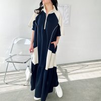 GeeRA/ジーラ GeeRA 《FIRSTMOODコラボ》ハーフジップ配色半袖ワンピース/508027215