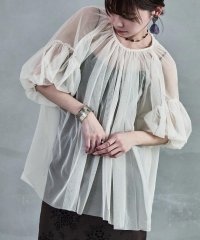 Fashion Letter/ファッションレター Fashion Letter チュールギャザー5分袖ブラウス/508027559