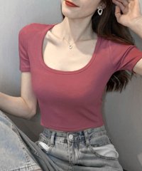 RIFF/リフ Riff UネックカラーTシャツ カットソー Tシャツ トップス シンプル ベーシック 半袖 無地/507152776