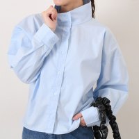 REAL STYLE/リアルスタイル REAL STYLE シャツ レディース 白 ブルー コットン 綿 ブラウス トップス 立ち襟 スタンドカラー 春 夏 秋 冬 体型カバー フォ/508030887
